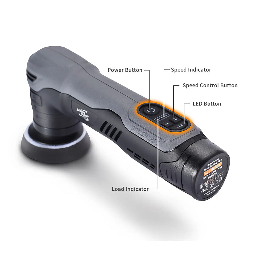 ShineMate EB210 Cordless Dual Action & Rotary Polisher Kit – Multi-Function Mini DA