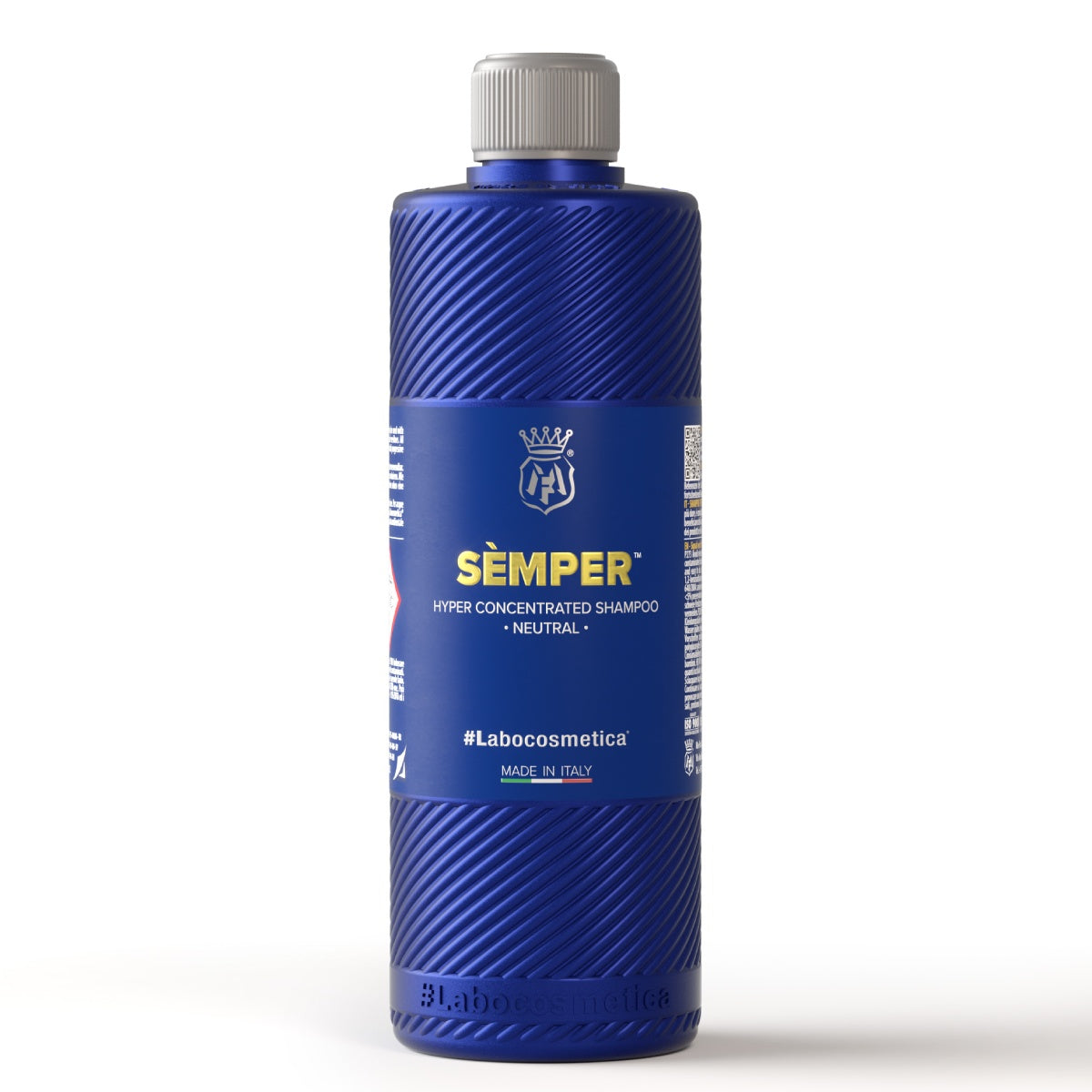 Labocosmetica Semper hyper concentrated neutral car shampoo in its distinctive blue bottle with gray cap