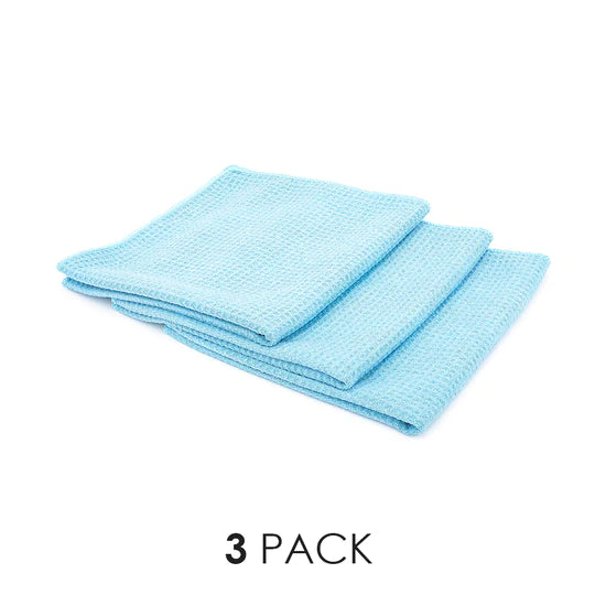 The Rag Company 16 x 16 Standard Microfiber Waffle-Weave Towel - Light Blue - 3 pack