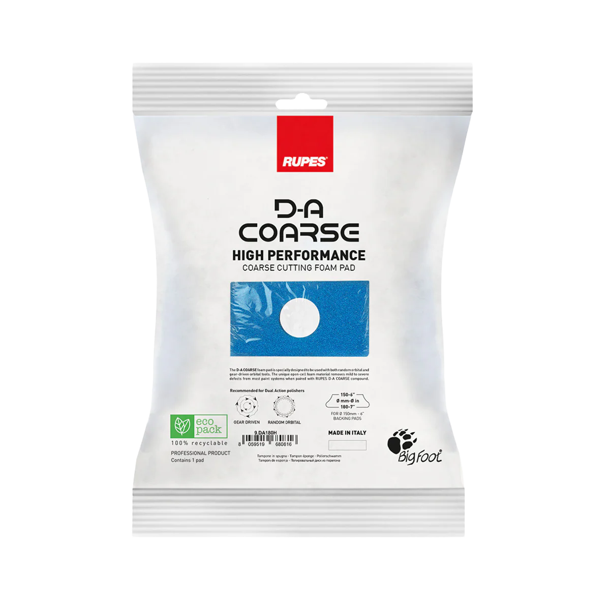 Rupes D-A Coarse High Performance Coarse Foam Pad Blue 150mm (5")