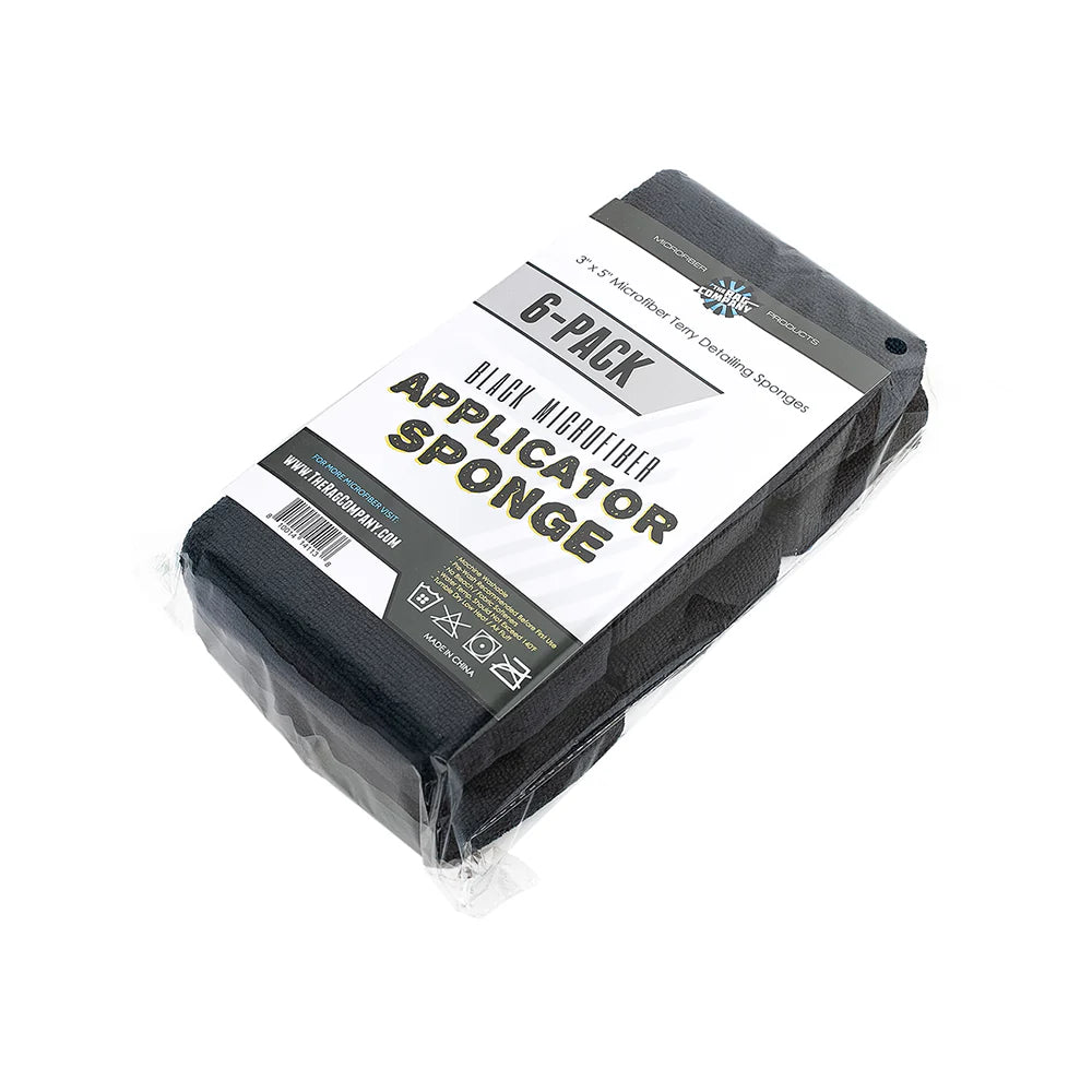 The Rag Company 3" x 5" Microfiber Terry Detailing Sponge Applicator - Black
